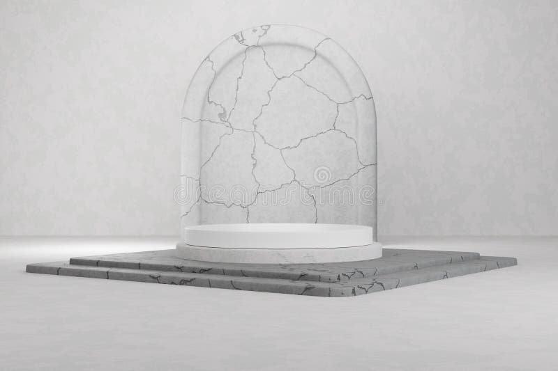 3d rastremazione moderno del podio a gradino di lastra in lastra bianco sullo sfondo di calcestruzzo in una stanza illustrazione vettoriale