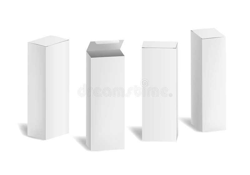 Realistic 3d Detailed White Blank Cardboard Cosmetic Boxes Template Mockup Set. Vector illustration of Mock Up Box. Realistic 3d Detailed White Blank Cardboard Cosmetic Boxes Template Mockup Set. Vector illustration of Mock Up Box