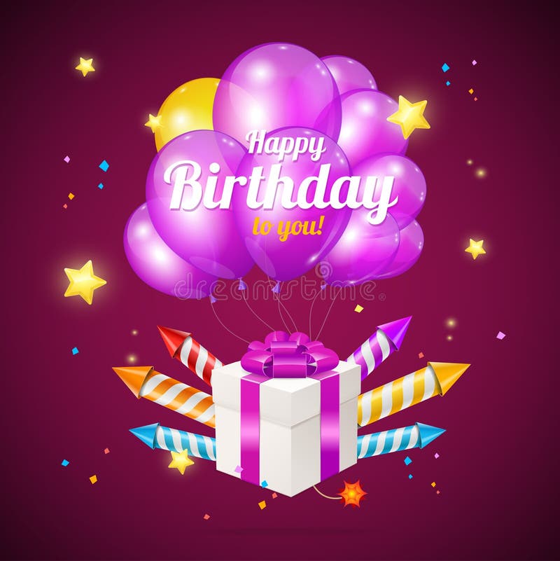 3d realista detalló los globos del color y el actual concepto de la tarjeta de cumpleaños de la caja Vector ilustración del vector 3d realista detalló los globos del color y el actual concepto de la tarjeta de cumpleaños de la caja Vector ilustración del vector