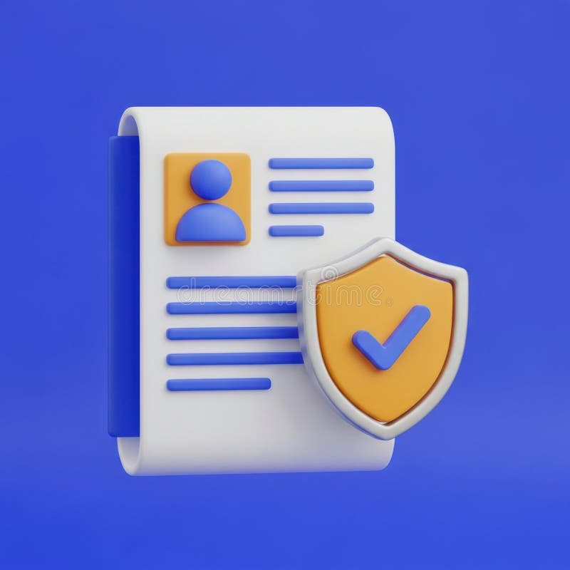 3d realistic document security icon with profile and shield checkmark for digital safety vector illustration
