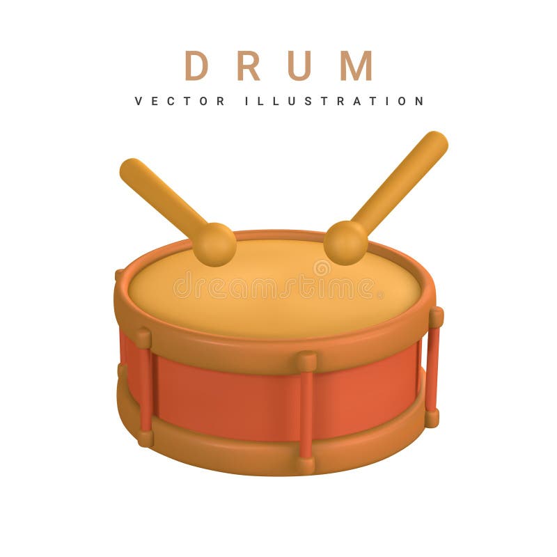 3d Realistic Drum for Music Concept Design in Plastic Cartoon Style
