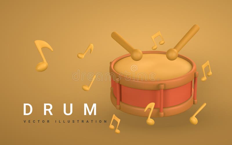 3d Realistic Drum for Music Concept Design in Plastic Cartoon Style