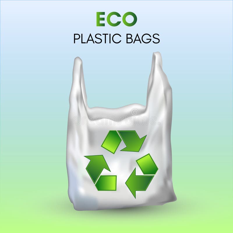 3D Realistic Eco Plastic Bag. Recycling Sign on the Polyethylene Bag ...