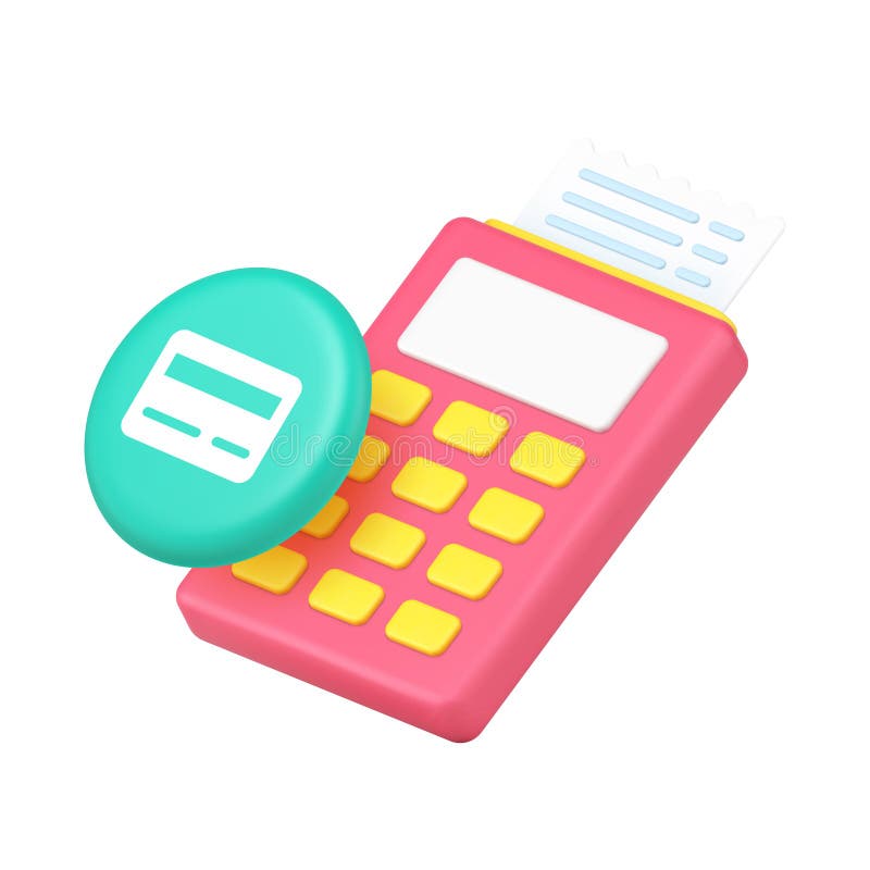 3d Realistic Icon Payment Terminal With Receipt And Credit Card For Banking Transaction Interface royalty free illustration