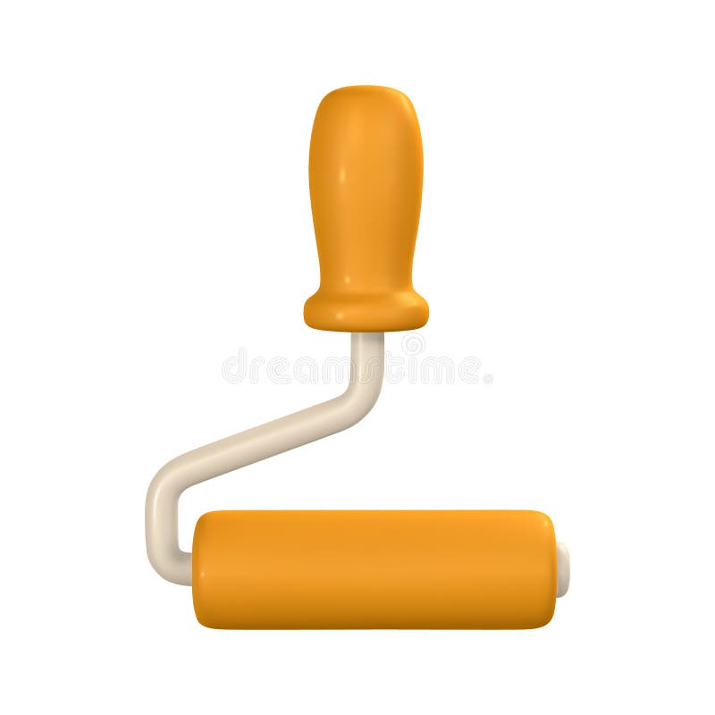 3d Realistic Roller Brush in Cartoon Style. Vector Illustration Stock