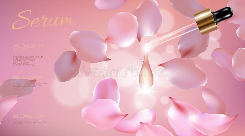 3d realistische bloem natuurlijke organische kosmetische advertentie Nam roze van de het serumessentie van het bloemblaadjeglas v