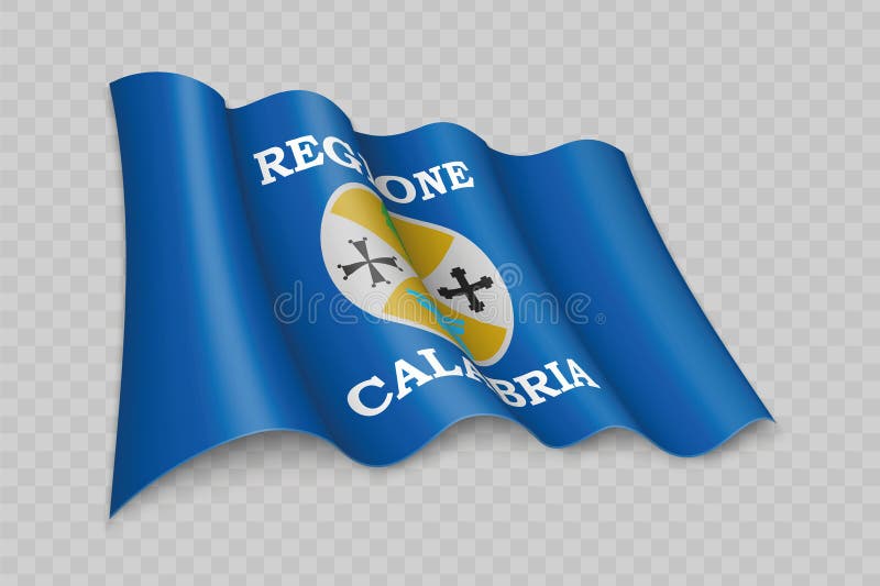 3D Realistic waving Flag of Calabria is a region of Italy on transparent background. 3D Realistic waving Flag of Calabria is a region of Italy on transparent background