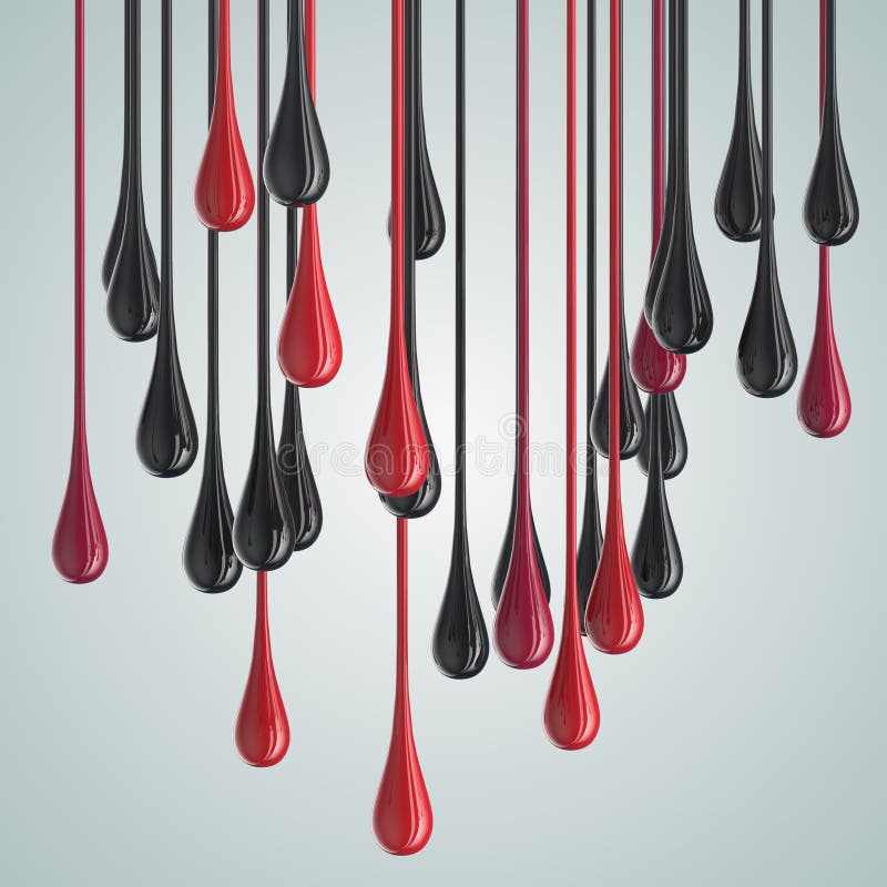 3D Red and Black Glossy Paint Drop Blobs Stock Illustration