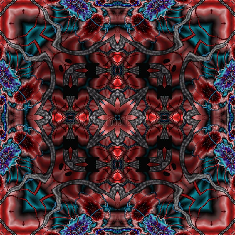 3d red blue kaleidoscopic fractal pattern royalty free illustration