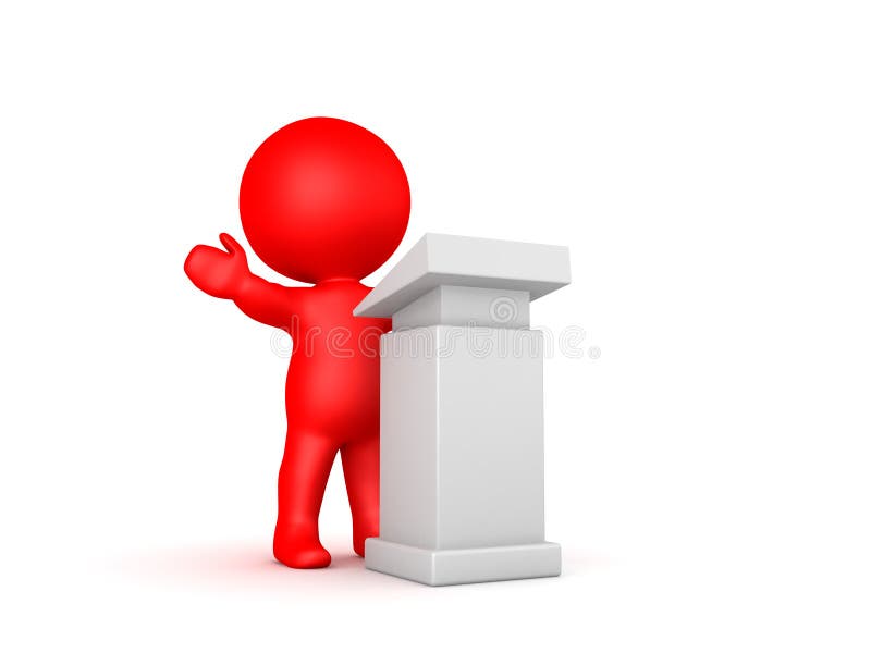 3D Red Character talking on a lectern royalty free illustration