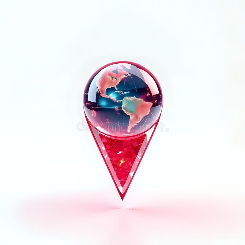 3D Red Crystal Map Pin Pointer Isolated on White Background. Image. royalty free illustration.