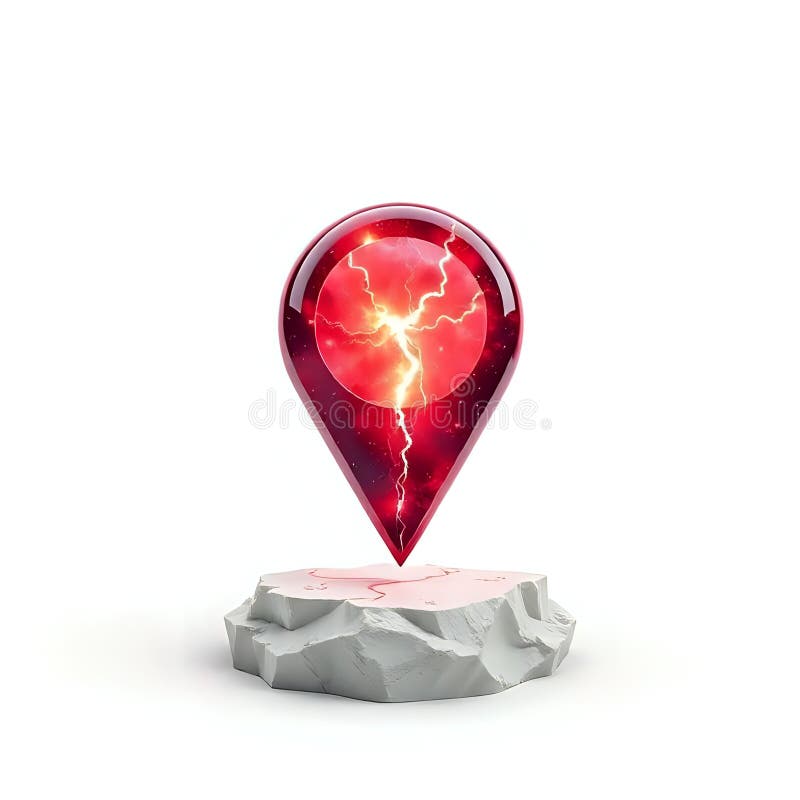 3D Red Crystal Map Pin Pointer Isolated on White Background. Image. stock illustration.