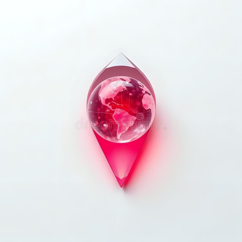 3D Red Crystal Map Pin Pointer Isolated on White Background. Image. vector illustration.