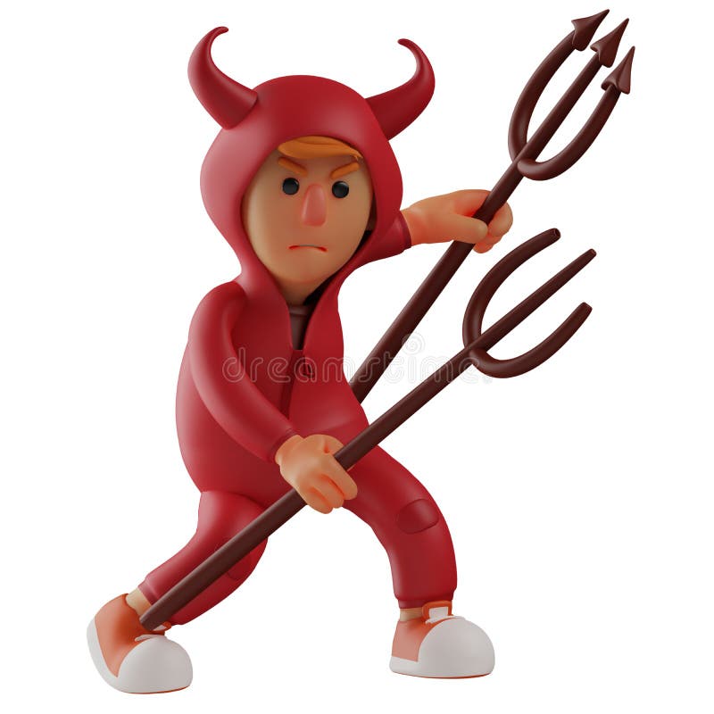 3D Red Devil Cartoon Having Two Tridents Stock Illustration - Illustration  of adult, person: 229306246