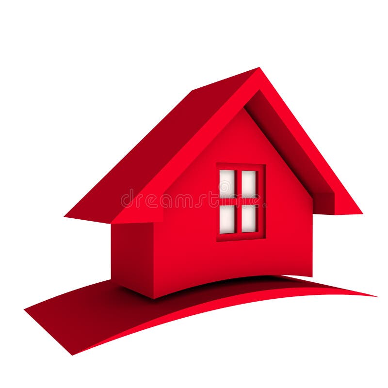 3D Red House With Swoosh Logo Icon Stock Illustration ...