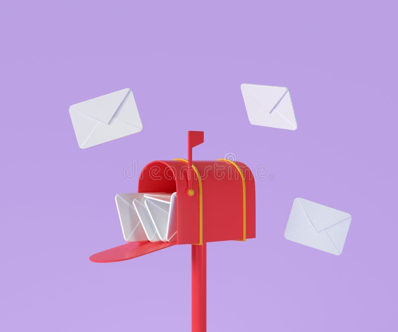 3D Red Mailbox with Flying Envelope, Mail Delivery, and Newsletter