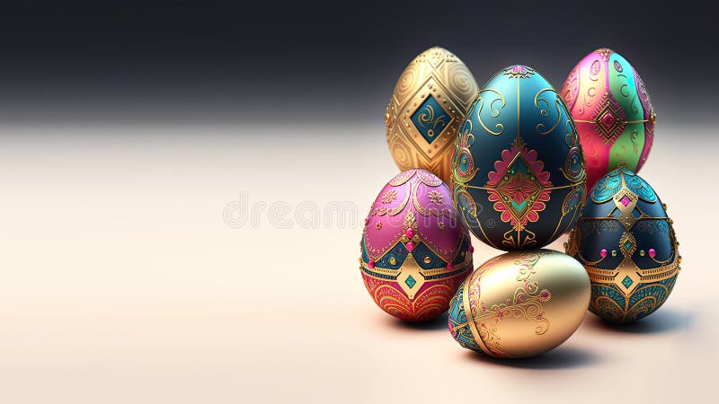 3d redare a ouălor multicolor lucioase pe fond gri și spațiu pentru copiere. paște royalty free illustration
