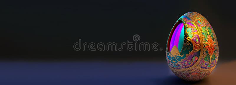 3d redare a ovulelor fluorescente și colorate pe fond întunecat și spațiu pentru copiere. paște vector illustration