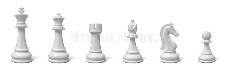 3d redare a tuturor celor șase piese diferite de șah de culoare neagră care stau în linie. vector illustration