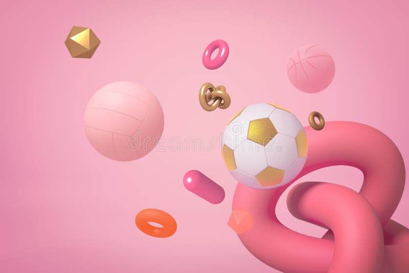 3d redarea diverselor obiecte și forme care plutesc pe fond pastel roz. stock images