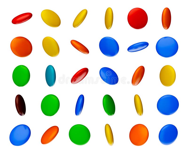 3d redarea gelurilor multicolore de ciocolată glasată, plutind pe fond alb stock illustration