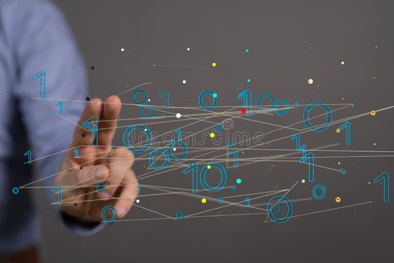 3d redarea liniilor de legătură plutitoare și a cifrelor binare într-un concept manual de comunicare royalty free stock photo