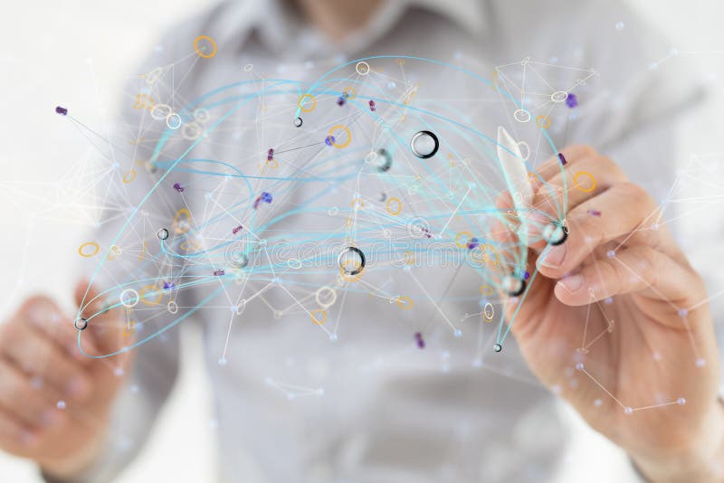 3d redarea liniilor de legătură plutitoare și a cifrelor binare într-un concept manual de comunicare stock photography