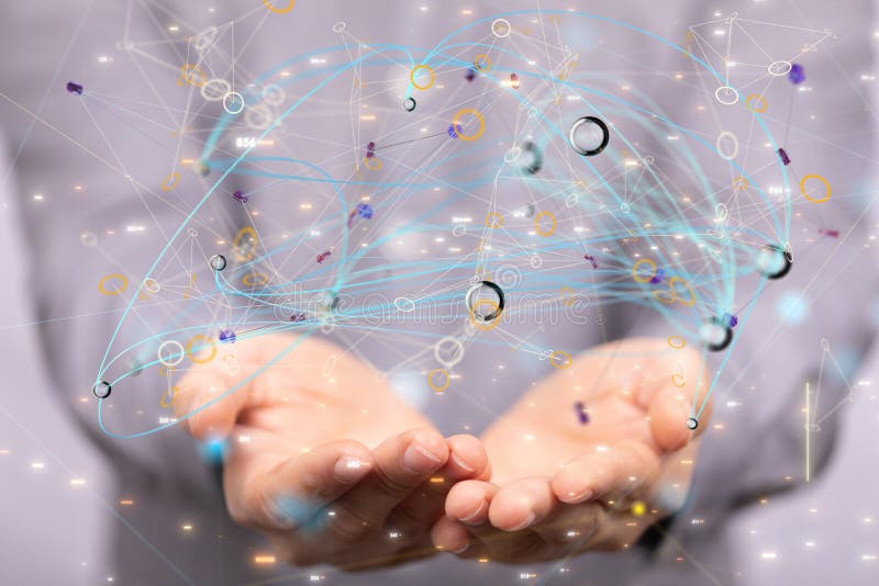 3d redarea liniilor de legătură plutitoare și a cifrelor binare într-un concept manual de comunicare stock photography