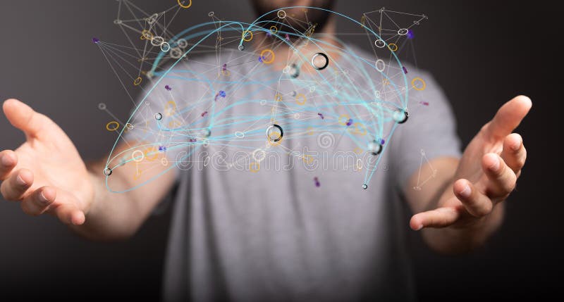 3d redarea liniilor de legătură plutitoare și a cifrelor binare într-un concept manual de comunicare royalty free stock images
