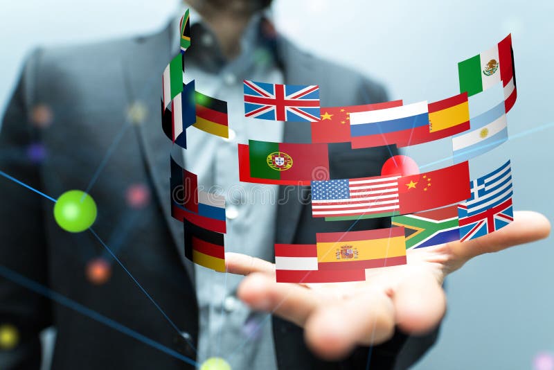 O redare 3d a steagurilor plutitoare pe palma unei mâini