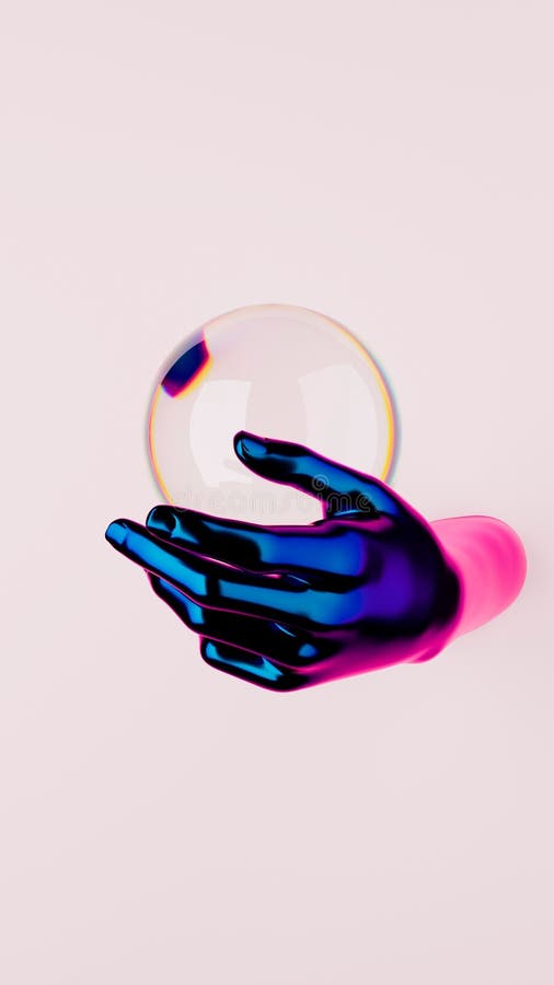 3d redarea unei mâini umane care ține un balon plutitor pe un fond roz pal vector illustration