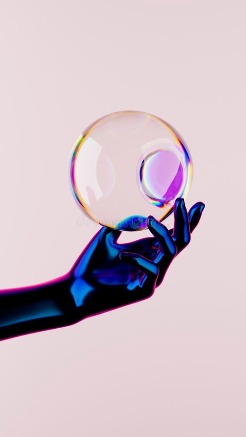 3d redarea unei mâini umane care ține un balon plutitor pe un fond roz pal stock illustration