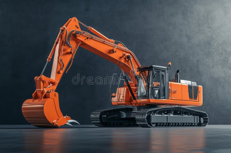 3d redat portocaliu multifuncțional tractor și crawler excavator pe fundal gri cu umbre stock illustration
