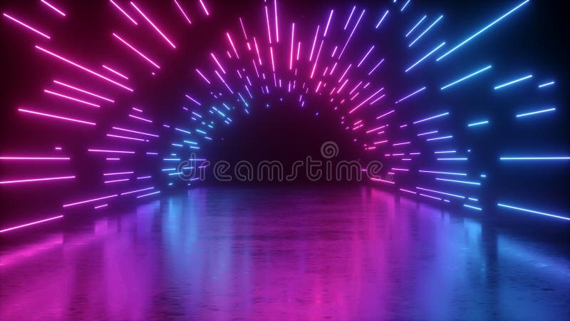 3d redă stadiul de performanță abstractă în fundal gol tunel lung traseu culoar lung culoar reflector albastru roz stock image