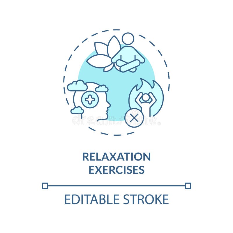 2D relaxation exercises blue line icon concept stock illustration