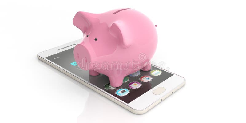 3d rendant la tirelire rose sur un smartphone illustration stock 3d rendant la tirelire rose sur un smartphone illustration stock