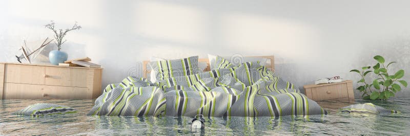 3d rendem - damager da água - o quarto escandinavo ilustração stock 3d rendem - damager da água - o quarto escandinavo ilustração stock