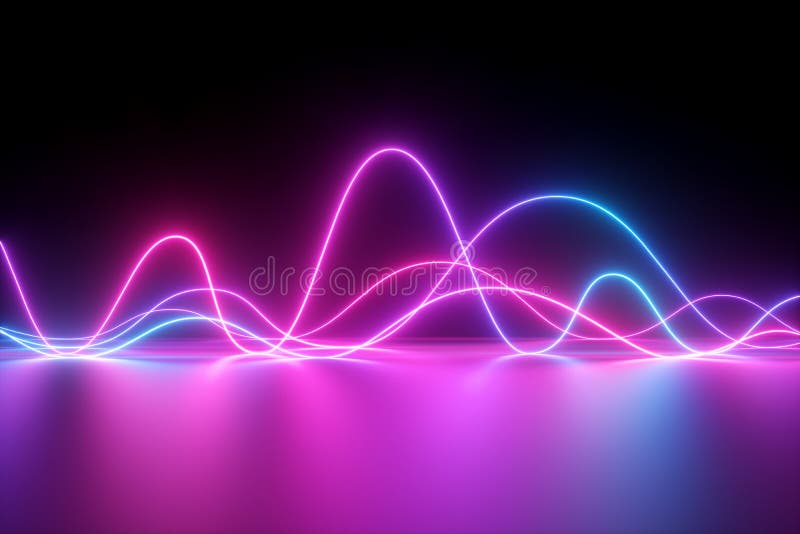 3d rendem, fundo abstrato, luz de néon, linhas elétricas do pulso, mostra do laser, impulso, carta, linhas ultravioletas, energia