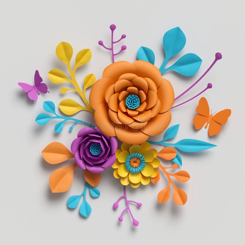 3d rendent, bouquet de fleurs de papier, fond botanique, clipart (images graphiques) d'isolement, bouquet rond, arrangement flora image libre de droits 3d rendent, bouquet de fleurs de papier, fond botanique, clipart (images graphiques) d'isolement, bouquet rond, arrangement flora image libre de droits