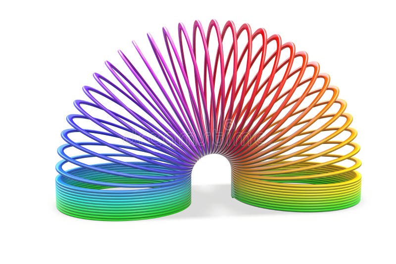 3D render of toy plastic colorful rainbow spiral spring isolated on white background. 3D render of toy plastic colorful rainbow spiral spring isolated on white background