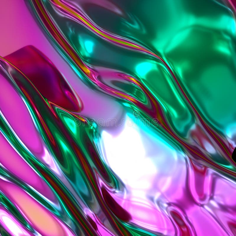 3d rendent, fond olographe abstrait d'aluminium, texture liquide colorée à la mode, couleurs au néon de vert rose, conception gra illustration de vecteur