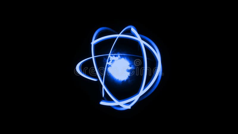 3d rendent l'atome, le modèle nucléaire lumineux, la structure de molécule avec des atomes de trace et les électrons Contexte de illustration libre de droits