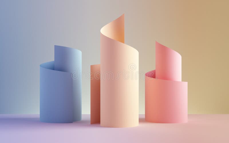3d rendent, les petits pains de papier de ruban, formes abstraites, fond de mode, remous, rouleaux au néon en pastel, boucle, spi illustration de vecteur 3d rendent, les petits pains de papier de ruban, formes abstraites, fond de mode, remous, rouleaux au néon en pastel, boucle, spi illustration de vecteur