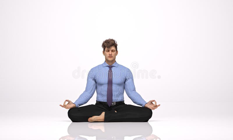 3D rendent : un homme d'affaires s'asseyant sur le plancher, méditant illustration stock 3D rendent : un homme d'affaires s'asseyant sur le plancher, méditant illustration stock