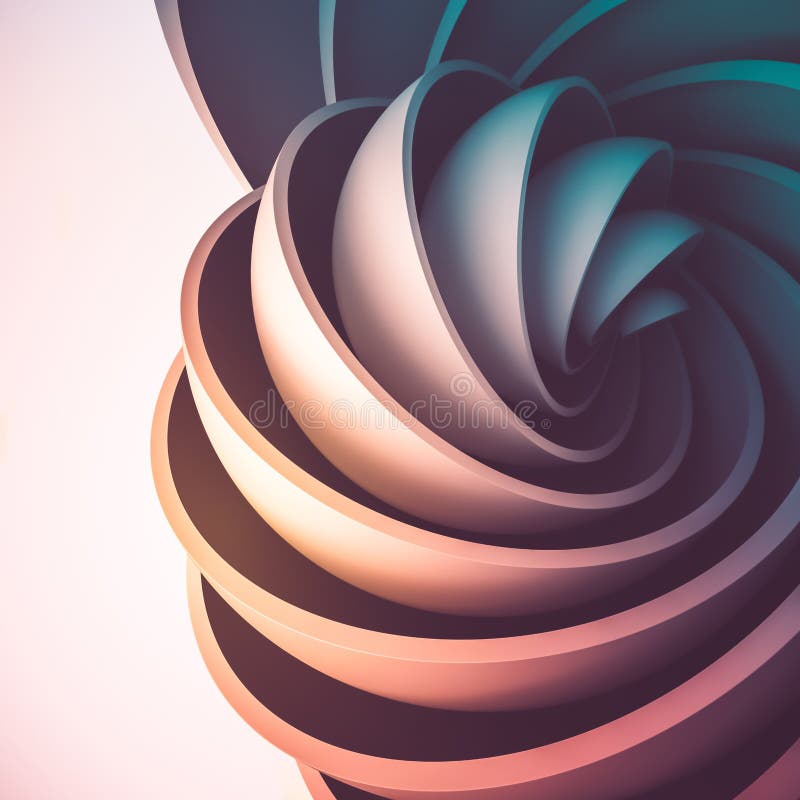 3D render abstract background. Colorful illuminated shapes in motion. Hemisphere revolve in a spiral.