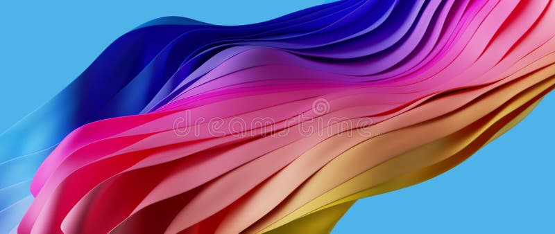 3d render, abstract background with fluttering colorful ribbons, fashion background with waving textile layers stock illustration