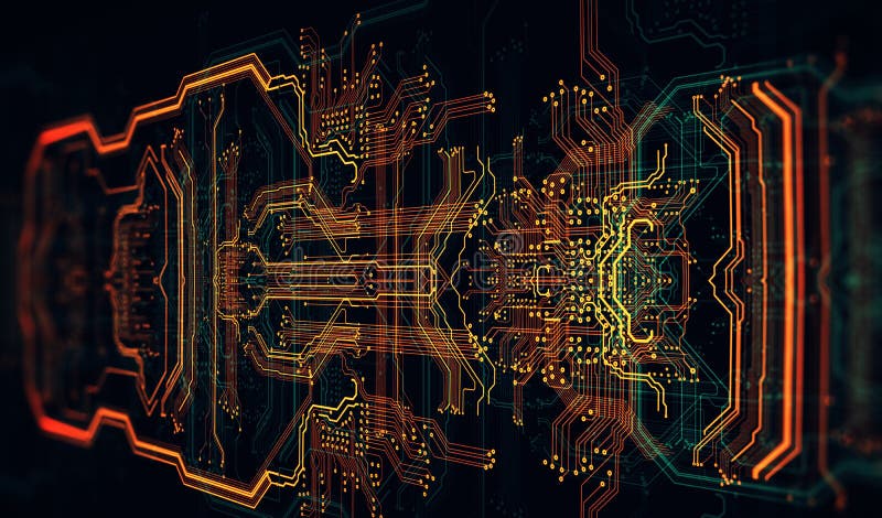 3D Render abstract background made of array of points and line. Circuit board background, can be used as digital dynamic wallpaper, technology background. 3D illustration
