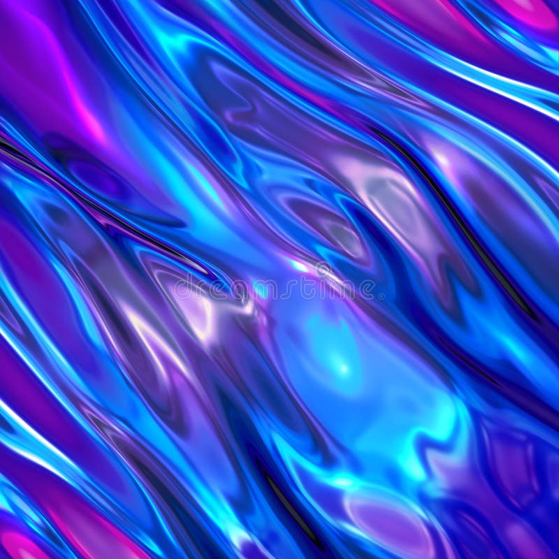 3d render, abstract background, ultraviolet holographic foil, iridescent blue texture, liquid petrol surface, ripples, metallic