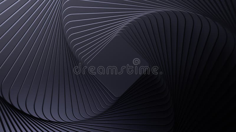 3d render, abstract black geometric background with layers, minimal empty frame, twisted deck of square blank cards with rounded vector illustration