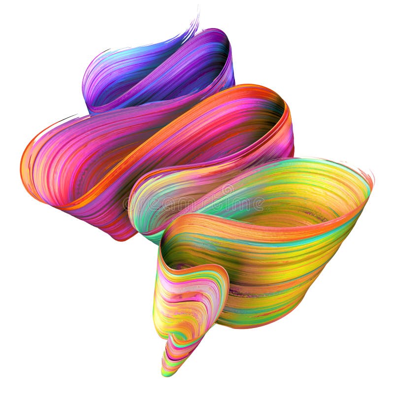 3d render, abstract brush stroke, neon smear, colorful folded ribbon, paint texture, artistic clip art, isolated on white vector illustration